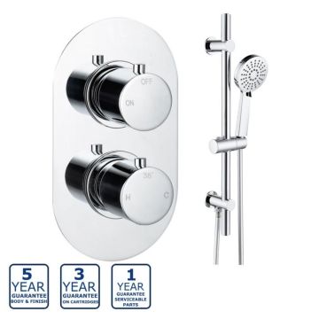 Serene Aura Round Thermostatic Single Outlet Shower Valve with Sliding Rail Kit - Chrome