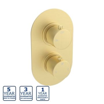 Serene Aura Round Thermostatic Single Outlet Twin Shower Valve - Brushed Brass