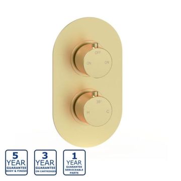 Serene Aura Round Thermostatic Two Outlet Twin Shower Valve - Brushed Brass
