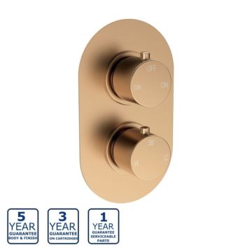 Serene Aura Round Thermostatic Two Outlet Twin Shower Valve - Brushed Bronze