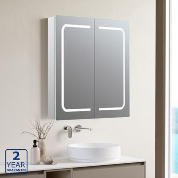 Serene Bloem 600mm x 700mm 2 Door LED Mirrored Cabinet with Infrared Sensor & Shaver Socket