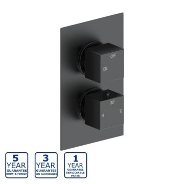 Serene Emmie Square Thermostatic Single Outlet Twin Shower Valve - Matt Black