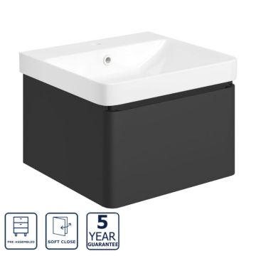 Serene Epsom 500mm 1 Drawer Wall Hung Vanity Unit & Basin - Matt Black