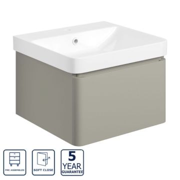 Serene Epsom 500mm 1 Drawer Wall Hung Vanity Unit & Basin - Matt Latte