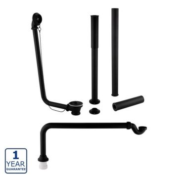 Serene Exposed Bath Plug & Chain Waste with Pipe Shrouds - Matt Black