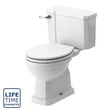 Serene Florence Close Coupled Toilet & Satin White Ash Wood Effect Seat