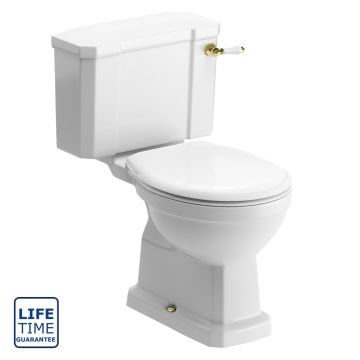 Serene Florence Close Coupled Toilet & Soft Close Seat - White / Brushed Brass
