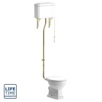 Serene Florence High Level Toilet &  Soft Close Seat - White / Brushed Brass