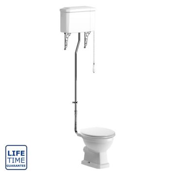 Serene Florence High Level Toilet With White Wooden Soft Close Seat - Brushed Brass