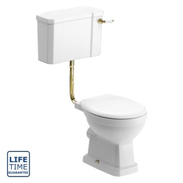 Serene Florence Low Level Toilet & Soft Close Seat - White / Brushed Brass