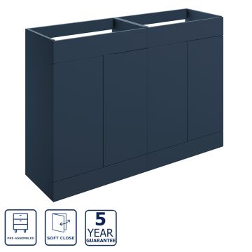 Serene Hatherleigh 1180mm Freestanding 4 Door Basin Unit & Worktop - Matt Deep Blue