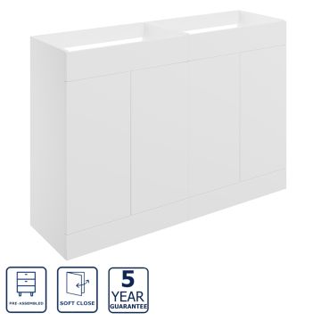 Serene Hatherleigh 1180mm Freestanding 4 Door Basin Unit & Worktop - Matt White