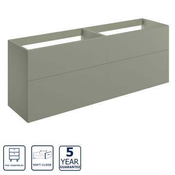 Serene Hatherleigh 1180mm Wall Hung 4 Drawer Basin Unit & Worktop - Matt Olive Green