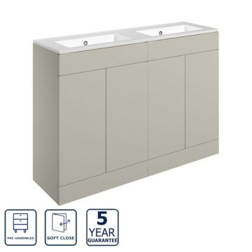 Serene Hatherleigh 1210mm Freestanding 4 Door Vanity Unit & Basin 0TH - Matt Latte
