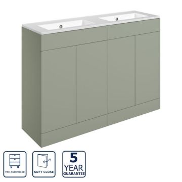 Serene Hatherleigh 1210mm Freestanding 4 Door Vanity Unit & Basin 0TH - Matt Olive Green
