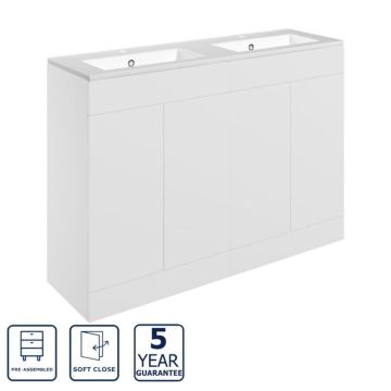 Serene Hatherleigh 1210mm Freestanding 4 Door Vanity Unit & Basin 2TH - Matt White