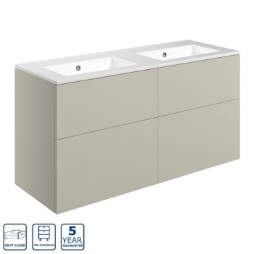 Serene Hatherleigh 1210mm Wall Hung 4 Drawer Vanity Unit & Basin 0TH - Matt Latte