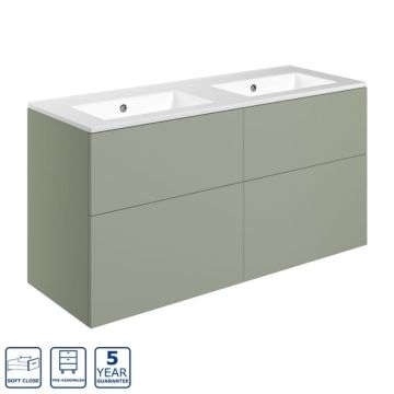 Serene Hatherleigh 1210mm Wall Hung 4 Drawer Vanity Unit & Basin 0TH - Matt Olive Green