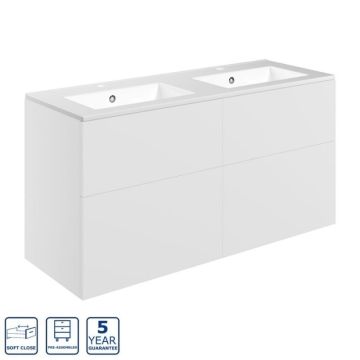 Serene Hatherleigh 1210mm Wall Hung 4 Drawer Vanity Unit & Basin 2TH - Matt White
