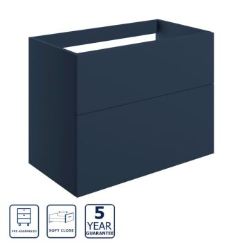 Serene Hatherleigh 790mm Wall Hung 2 Drawer Basin Unit & Worktop - Matt Deep Blue