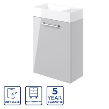 Serene Oxford 410mm 1 Door Wall Hung Vanity Unit & Basin - Grey Gloss