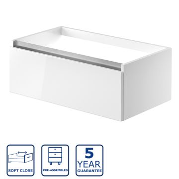 Serene Pershore 800mm Wall Hung 1 Drawer Unit & Worktop - White Gloss