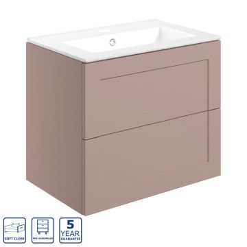 Serene Portree 615mm Wall Hung 2 Drawer Unit & Basin - Matt Peony