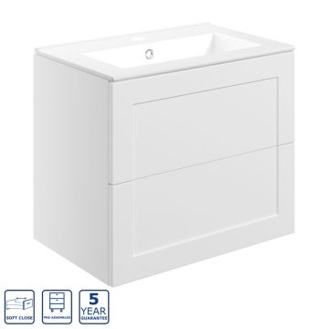 Serene Portree 615mm Wall Hung 2 Drawer Unit & Basin - Matt White