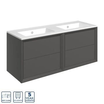 Serene Skye 1210mm Wall Hung 4 Drawer Vanity Unit & Basin 0TH - Matt Clay