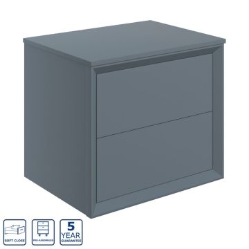Serene Skye 600mm Wall Hung 2 Drawer Unit & Worktop - Matt Storm Blue