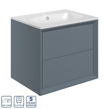 Serene Skye 615mm Wall Hung 2 Drawer Unit & Basin - Matt Storm Blue