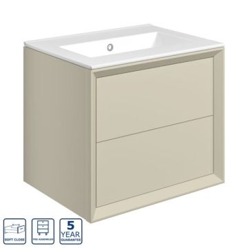 Serene Skye 615mm Wall Hung 2 Drawer Vanity Unit & Basin 0TH - Matt Cotton