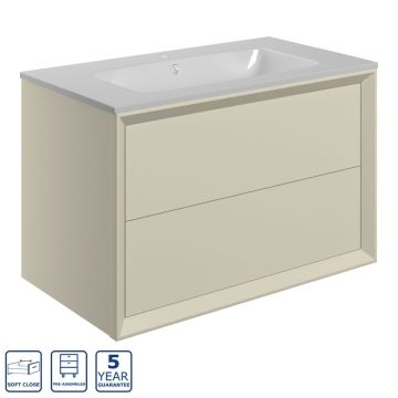 Serene Skye 815mm Wall Hung 2 Drawer Unit & Basin - Matt Cotton