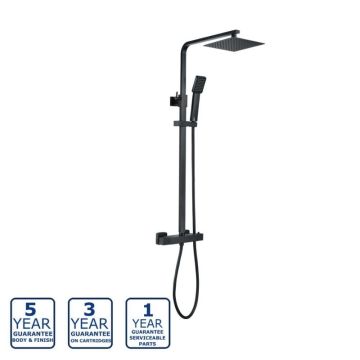 Serene Square Thermostatic Bar Mixer with Riser Rail Kit & Fixed Head - Matt Black