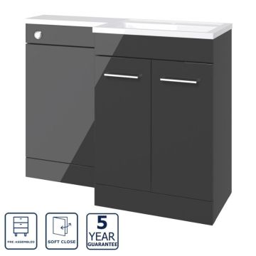 Serene Stirling 1000mm L Shape Furniture Pack with Chrome Finishes  Right Hand - Grey Gloss