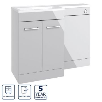 Serene Stirling 1000mm L Shape Furniture Pack with Chrome Finishes  Left Hand - Grey Gloss