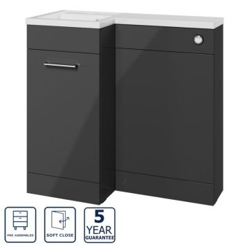 Serene Stirling 900mm L Shape Furniture Pack with Chrome Finishes  Left Hand - Anthracite Gloss