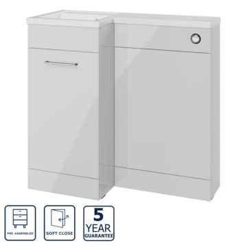 Serene Stirling 900mm L Shape Furniture Pack with Chrome Finishes  Left Hand - Grey Gloss