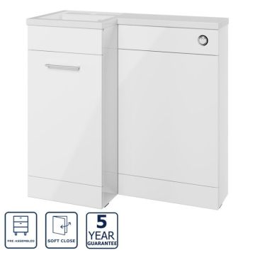 Serene Stirling 900mm L Shape Furniture Pack with Chrome Finishes  Left Hand - White Gloss