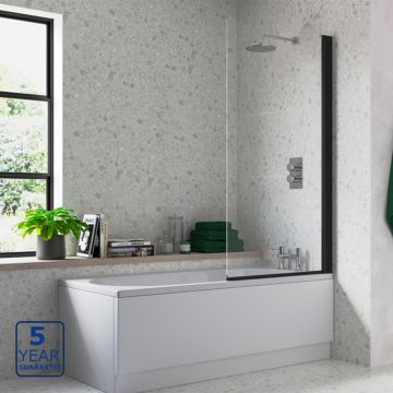 Serene Straight Bath Screen 1500mm x 800mm - Matt Black