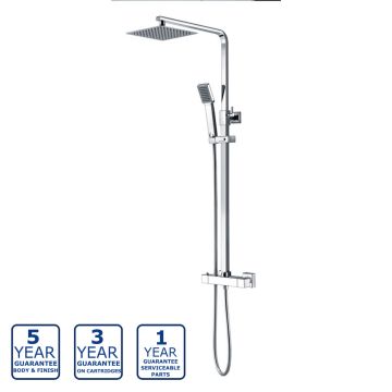 Serene Terza Thermostatic Bar Shower Valve with Sliding Rail Kit & Fixed Head - Chrome