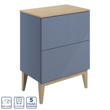 Serene Whitby 610mm Floor Standing 2 Drawer Unit Matt Smoke Blue with Maple Worktop
