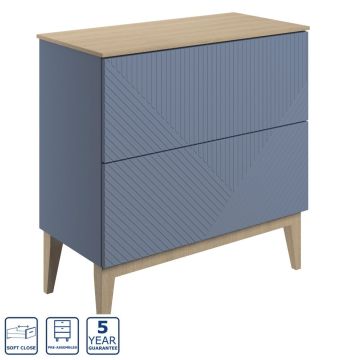 Serene Whitby 810mm Floor Standing 2 Drawer Unit Matt Smoke Blue with Maple Worktop