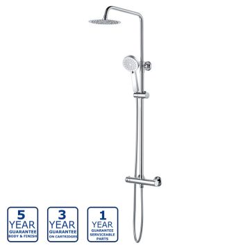 Serene Ximena Thermostatic Bar Shower Valve with Sliding Rail Kit & Fixed Head - Chrome