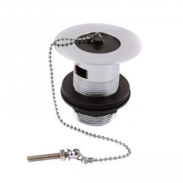 Slotted Metal Sink Waste With Black Plastic Plug & Chain 1 1/2" - Chrome
