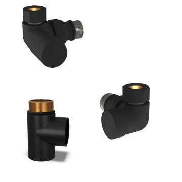 Tissino Dual Fuel Radiator Valves Pair Matt Black - Wall Plumbing Connection