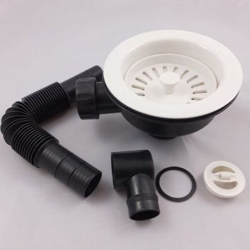 Kitchen Sink Basket Strainer Waste wth Overflow 1 1/2" - White