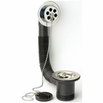 Bath Waste with Overflow with Black Plastic Plug & Chain