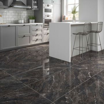 Zeus Midnight Black Wall & Floor Tile 600mm x 600mm - Polished Porcelain