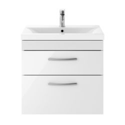 Nuie Athena 600mm 2 Drawer Wall Hung Cabinet & Mid-Edge Basin - Gloss White